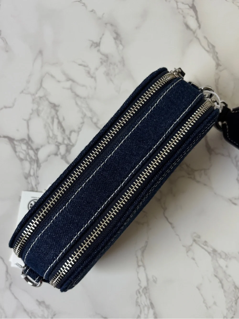 New Tory Burch Mini Miller Denim Crossbody Bag Blue Logo Jacquard Strap